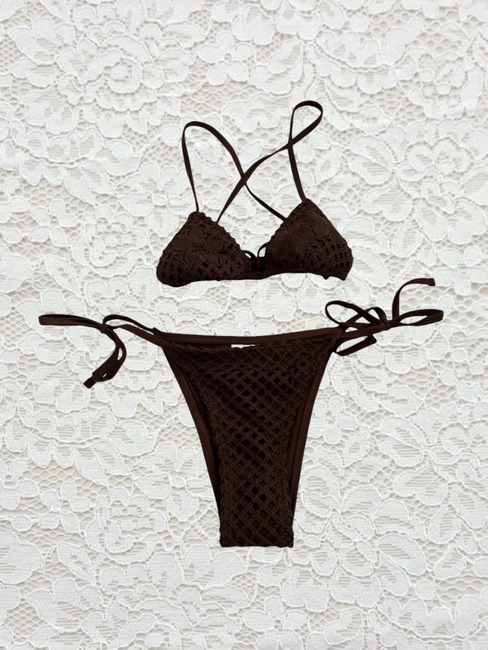 brand new brown crochet bikini set